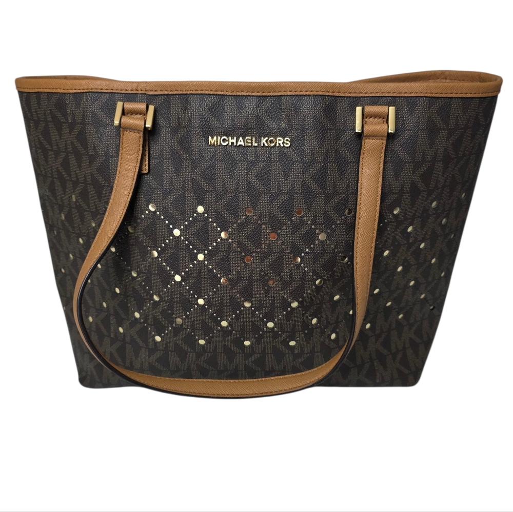 MICHARL KORS Dark Brown and Tan Tote Bag